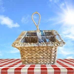 Wicker woven basket flatware caddy